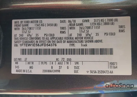 2018 Ford F-150 Xlt z USA, uszkodzony, nr VIN 1FTEW1E58JFD54376